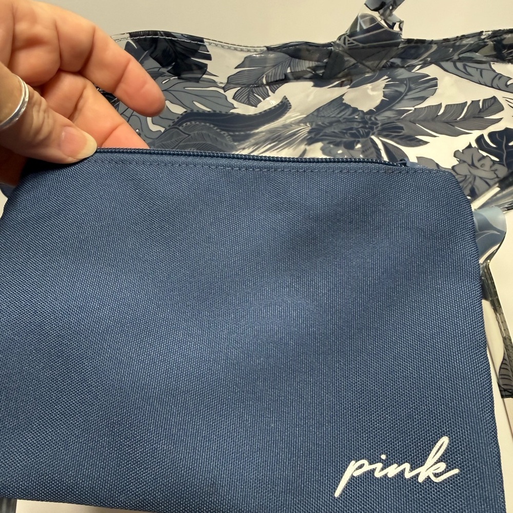 Pink Victoria's Secret Clear Floral Tote Bag, With Detachable Makeup Bag. Chic - Picture 3 of 10